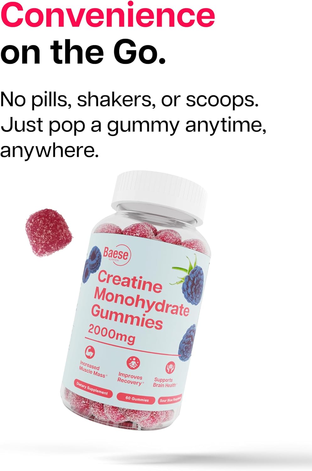 High Purity Sour Blue Raspberry Creatine Gummies for Men & Women - Chewable Pre-Workout Supplement for Muscle Strength & Energy Boost