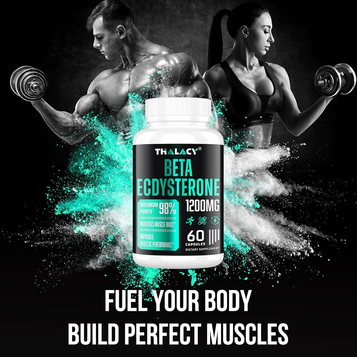 High Purity Thalacy 1200MG Beta Ecdysterone Supplement for Lean Muscle Mass - 120 Capsules
