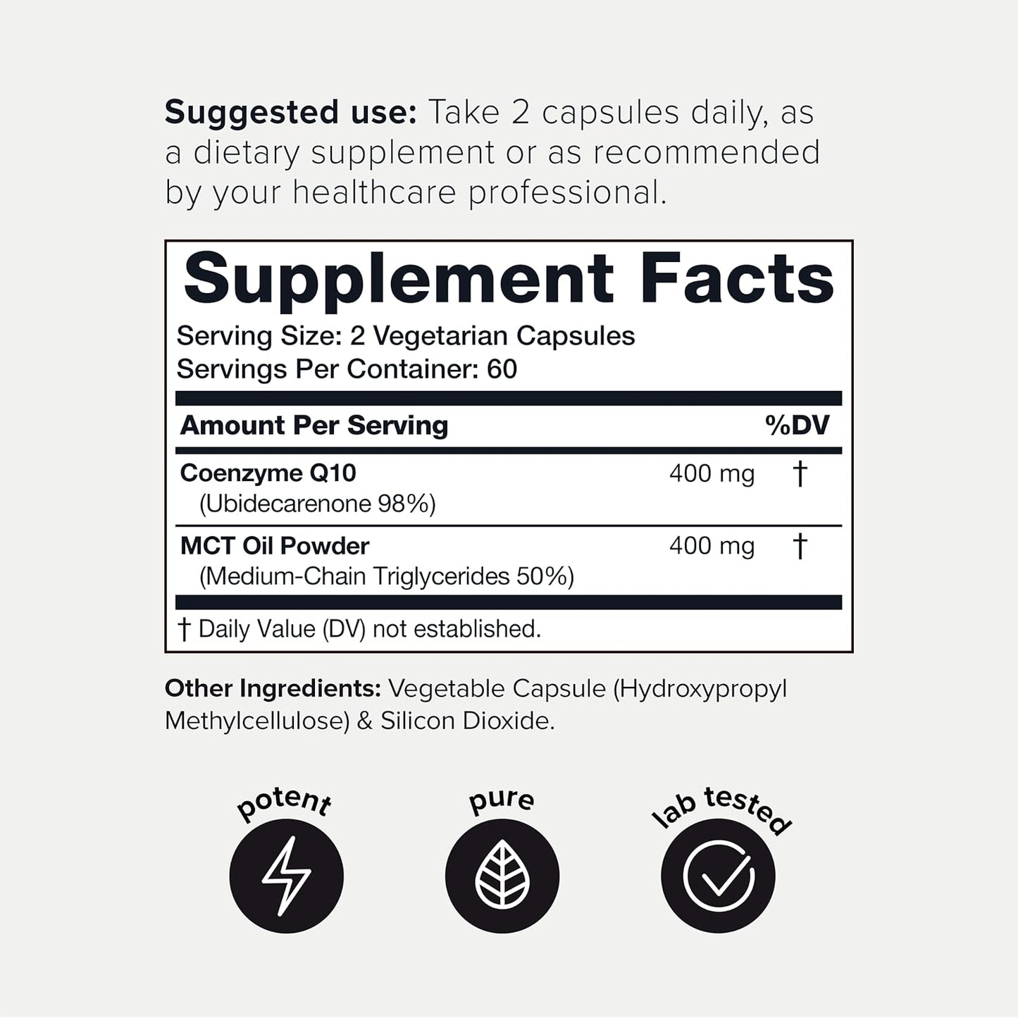 High Purity Toniiq CoQ10 400mg Capsules with MCT Oil - 98% Purified - Third-Party Tested - 120 Veggie Caps