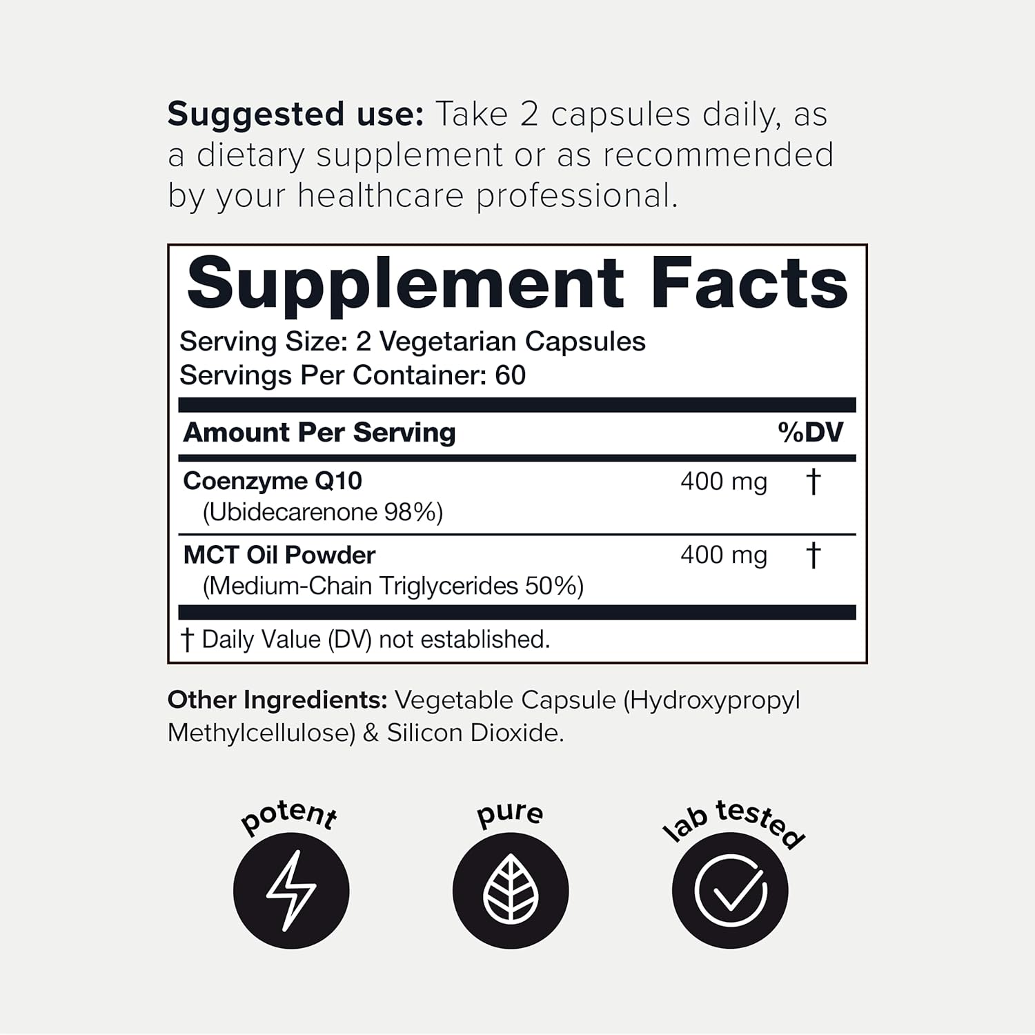 High Purity Toniiq CoQ10 400mg Capsules with MCT Oil - 98% Purified - Third-Party Tested - 120 Veggie Caps