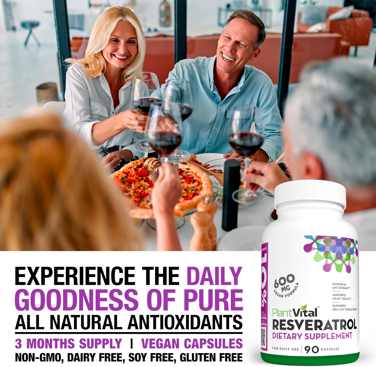 High Purity Trans Resveratrol 600mg Capsules - 90 Vegan Antioxidant Supplement - Non-GMO, Gluten-Free