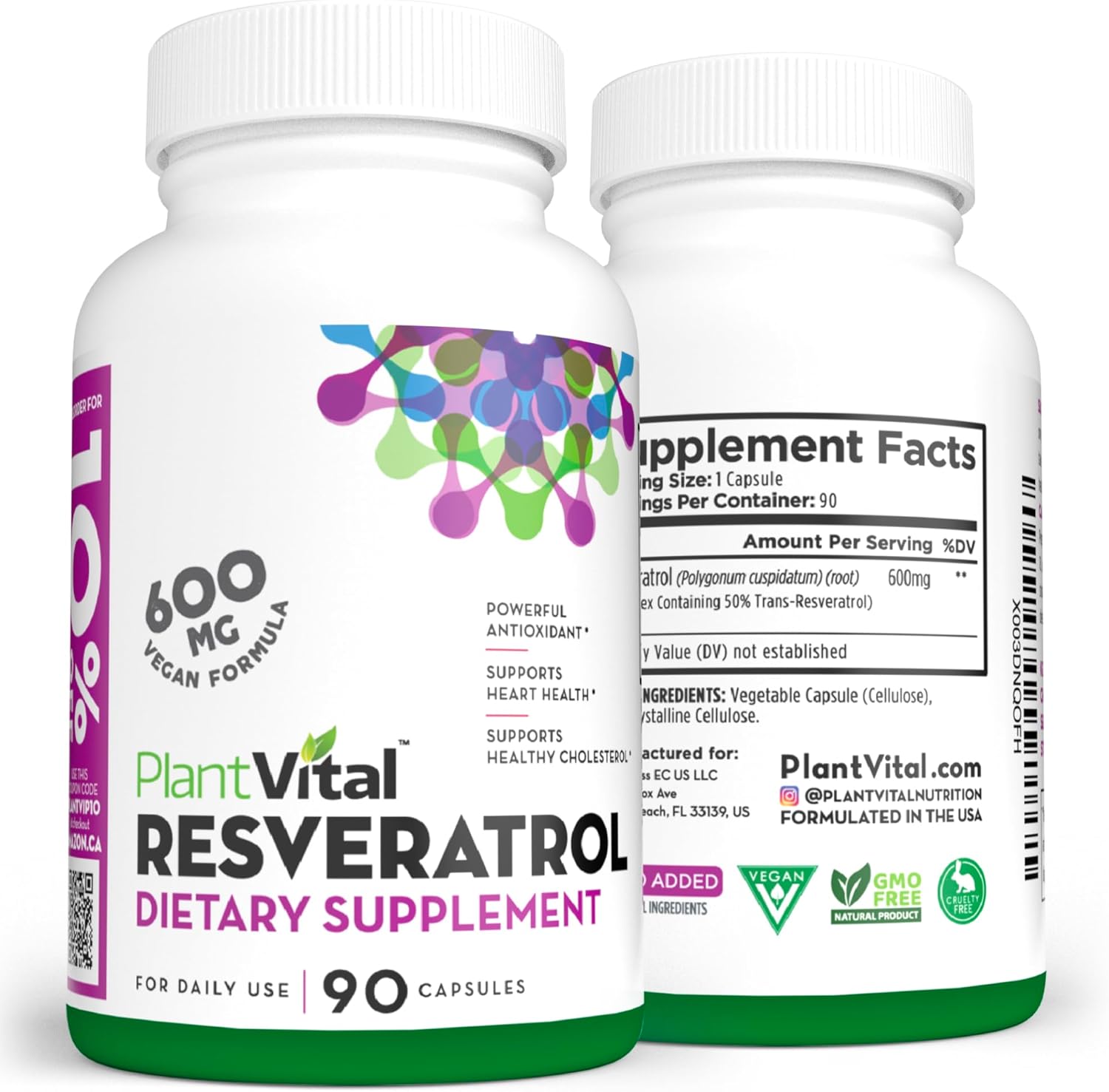 High Purity Trans Resveratrol 600mg Capsules - 90 Vegan Antioxidant Supplement - Non-GMO, Gluten-Free