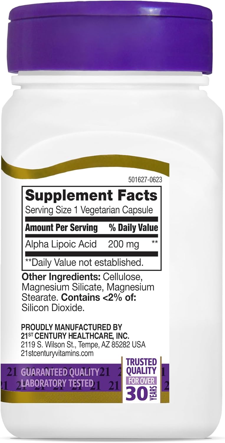 High-Quality 21st Century Healthcare Alpha Lipoic Acid 200mg, 60 Vegetarian Capsules