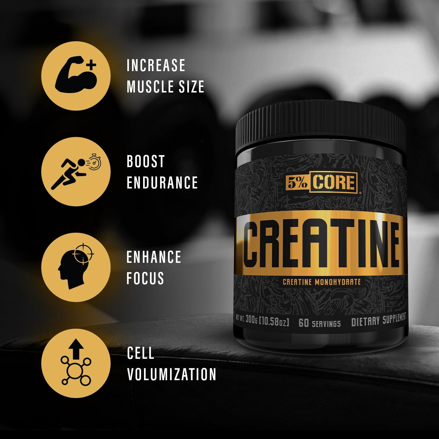 High-Quality 5% Nutrition Core Creatine Powder - 5G Micronized Monohydrate, 60 Servings - Unflavored Supplement