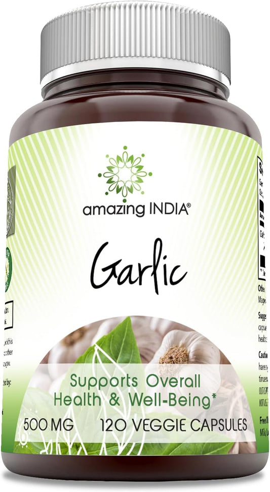 High-Quality 500 mg India Garlic Supplement in 120 Veggie Capsules | Non-GMO and Gluten-Free Formula