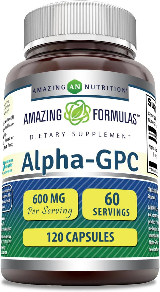 High-Quality Alpha GPC Supplement 600mg - 120 Capsules - Non-GMO & Gluten Free - USA Made by Amazing Nutrition