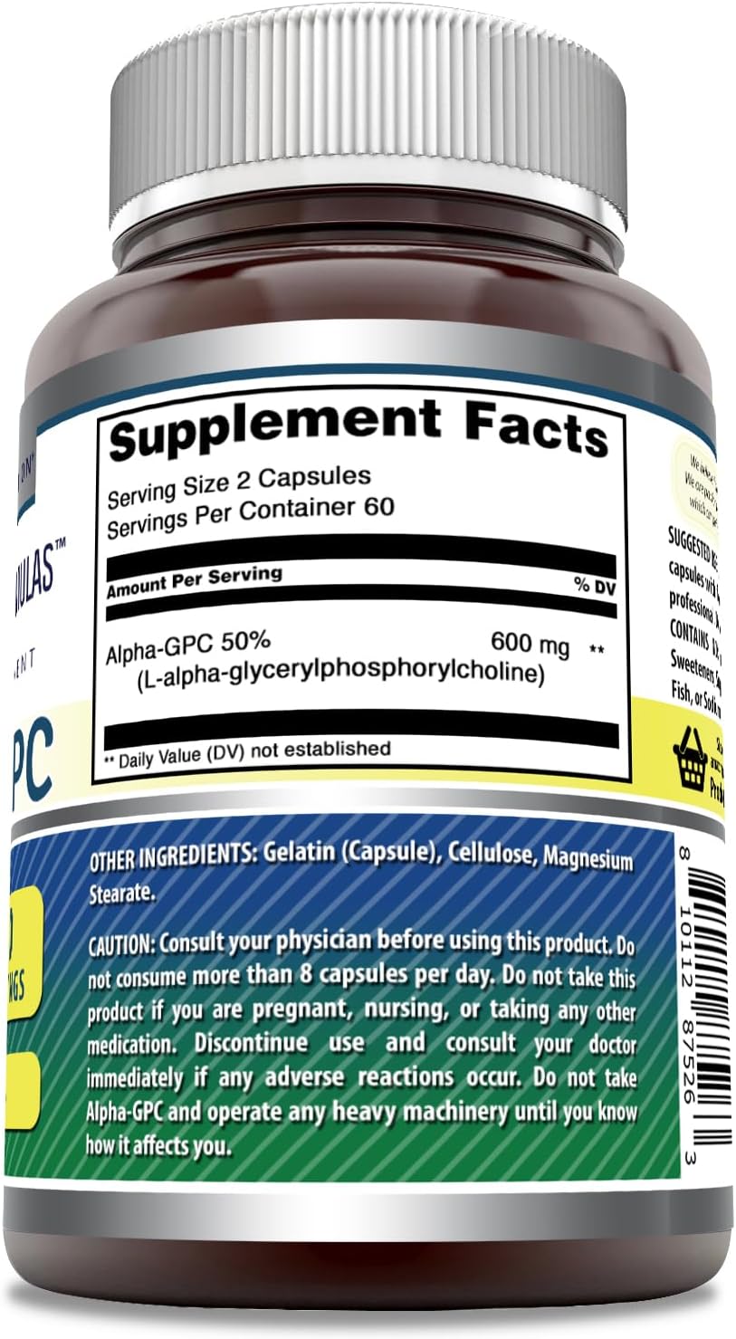 High-Quality Alpha GPC Supplement 600mg - 120 Capsules - Non-GMO & Gluten Free - USA Made by Amazing Nutrition