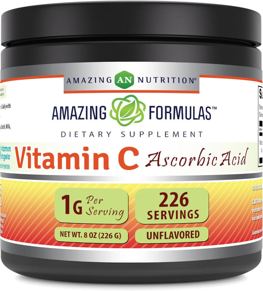 High-Quality Amazing Formulas Vitamin C Powder Supplement - 1 Gram Per Serving - Non-GMO & Gluten Free - 8 Oz - 226 Servings - Made in USA