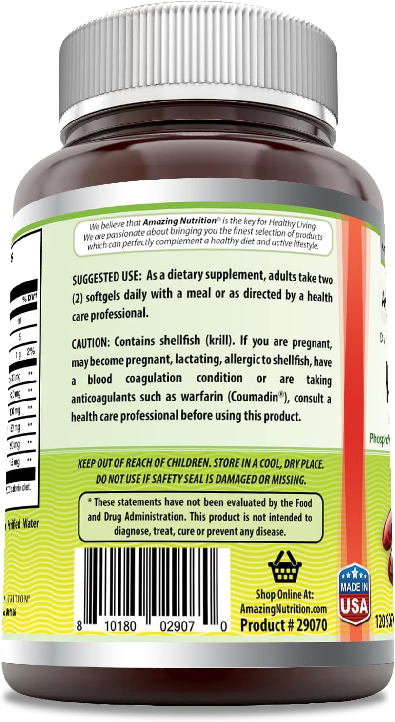 High-Quality Amazing Omega Krill Oil Supplement with EPA, DHA, Phospholipids, Astaxanthin - 1000 Mg, 120 Softgels - Non-GMO, Gluten Free