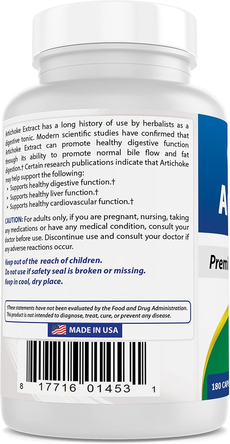 High-Quality Artichoke Extract 1000 mg - 180 Capsules - Certified by 3rd Party Lab Testing