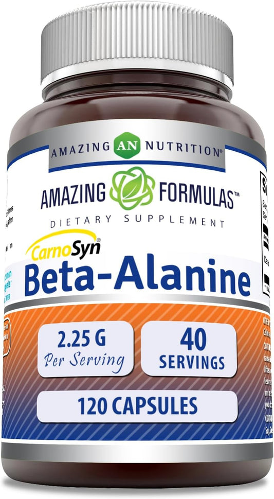 High-Quality Beta Alanine Supplement | 2250 Mg Per Serving | 120 Capsules | Non-GMO | Gluten-Free | Made in USA by Amazing Nutrition