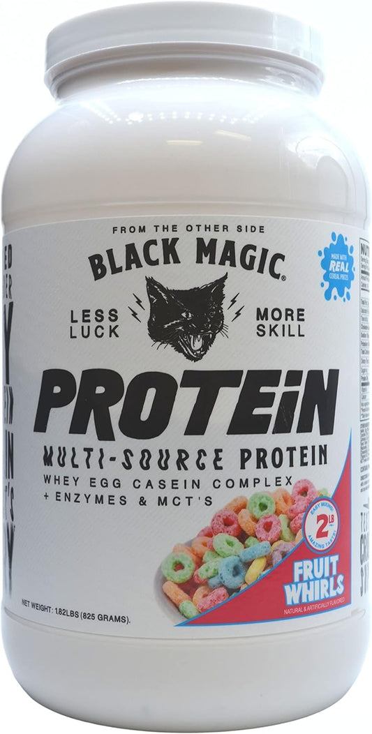 High-Quality Black Magic Multi-Source Protein Blend with Enzymes & MCTs - Keto-Friendly, Low Sugar - Ideal for Pre/Post Workout - Fruit Whirls Flavor - 24g Protein - 2 LB