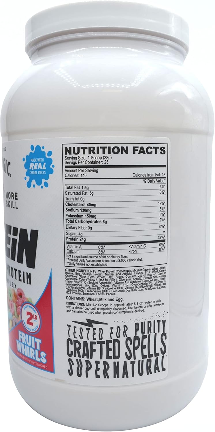 High-Quality Black Magic Multi-Source Protein Blend with Enzymes & MCTs - Keto-Friendly, Low Sugar - Ideal for Pre/Post Workout - Fruit Whirls Flavor - 24g Protein - 2 LB