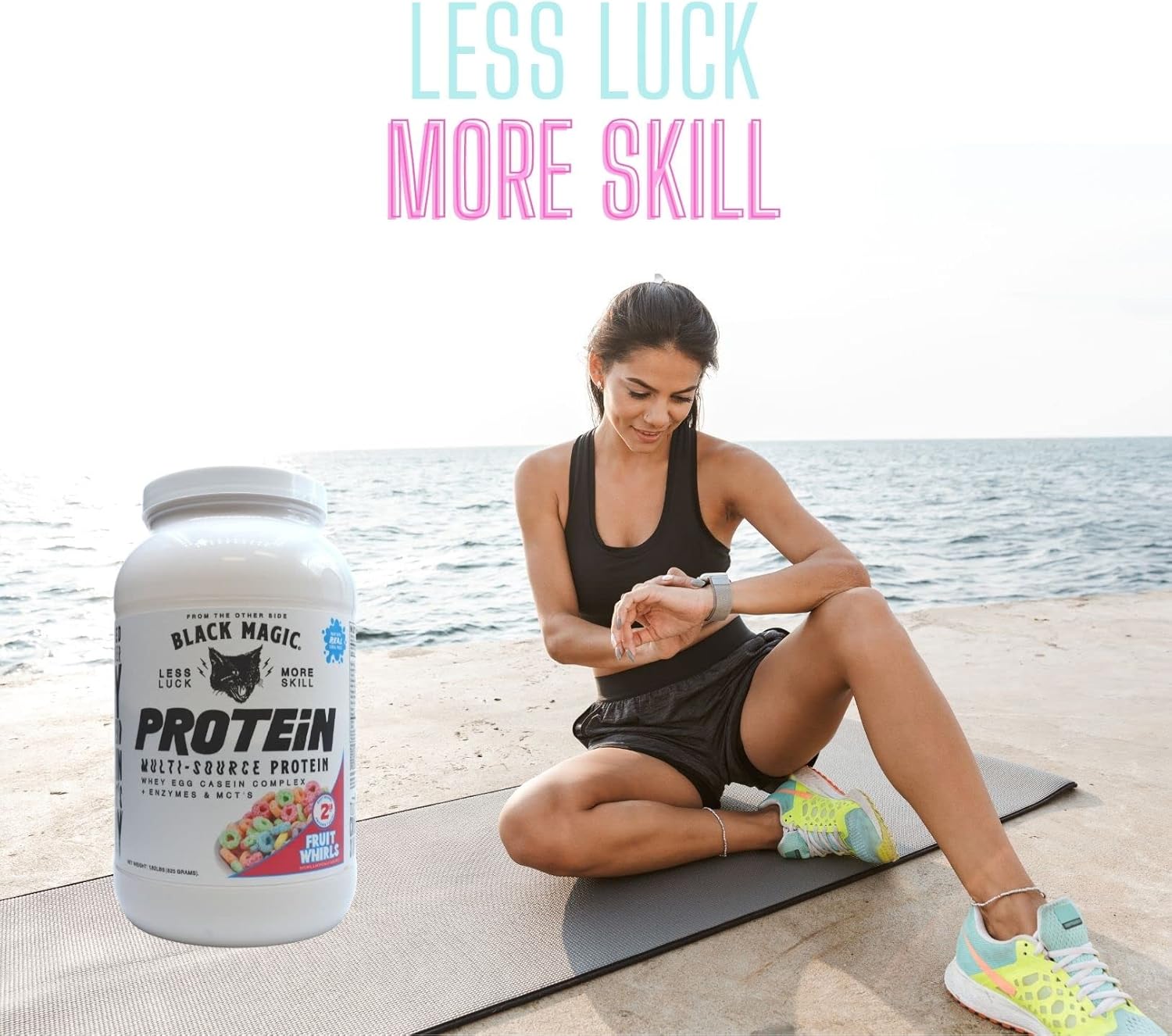 High-Quality Black Magic Multi-Source Protein Blend with Enzymes & MCTs - Keto-Friendly, Low Sugar - Ideal for Pre/Post Workout - Fruit Whirls Flavor - 24g Protein - 2 LB