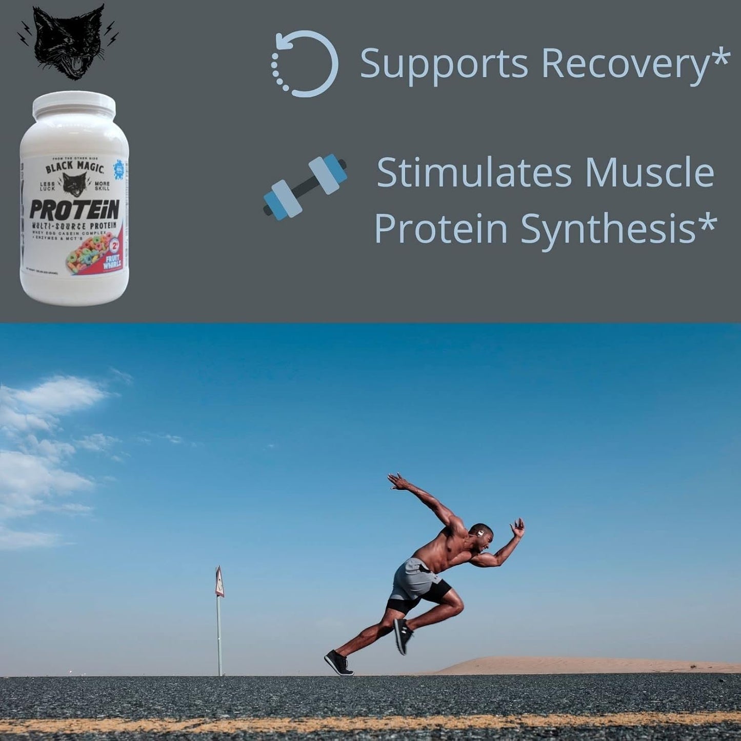 High-Quality Black Magic Multi-Source Protein Blend with Enzymes & MCTs - Keto-Friendly, Low Sugar - Ideal for Pre/Post Workout - Fruit Whirls Flavor - 24g Protein - 2 LB