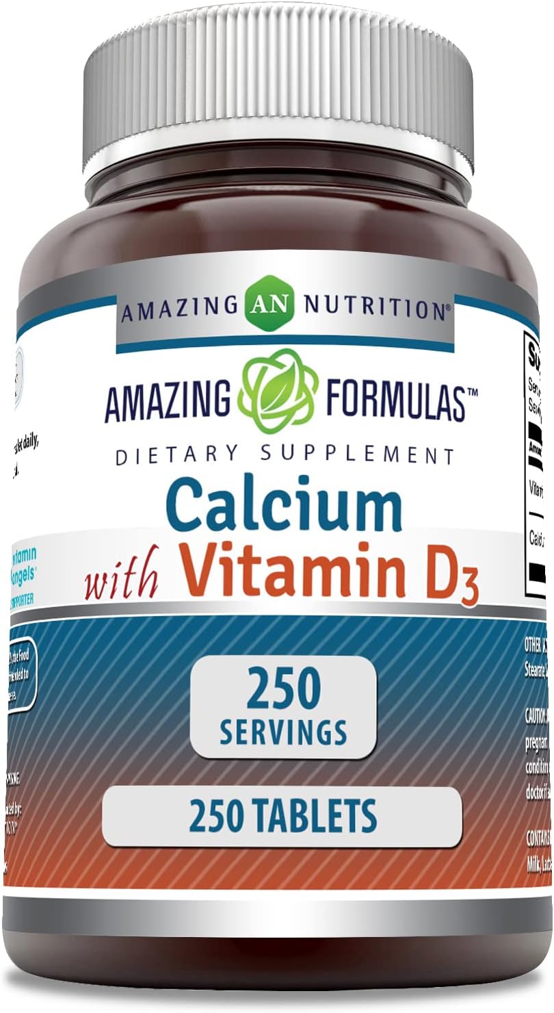 High-Quality Calcium 600mg + Vitamin D3 400IU Tablets | Non-GMO & Gluten Free | USA Made (250 Tablets)