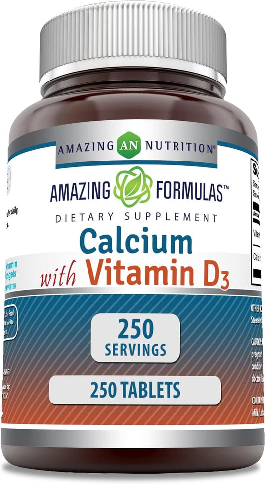 High-Quality Calcium 600mg + Vitamin D3 400IU Tablets | Non-GMO & Gluten Free | USA Made (250 Tablets)