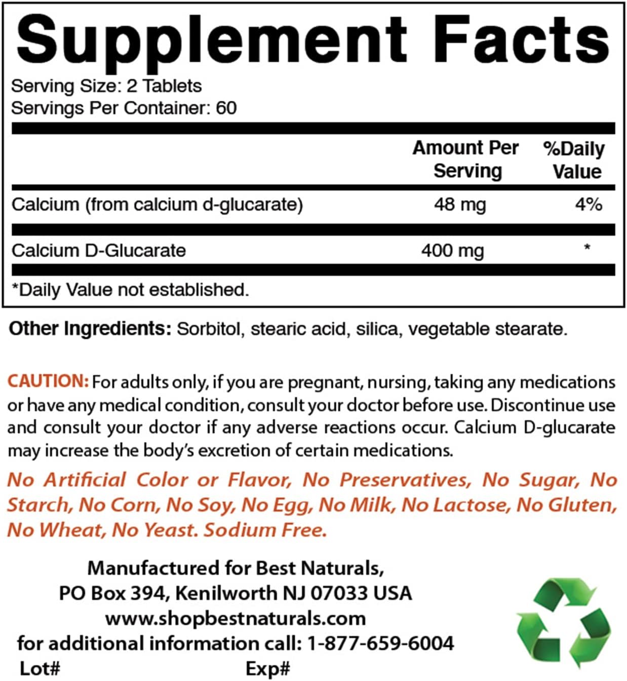 High-Quality Calcium D-Glucarate Supplement - 200 mg, 120 Tablets
