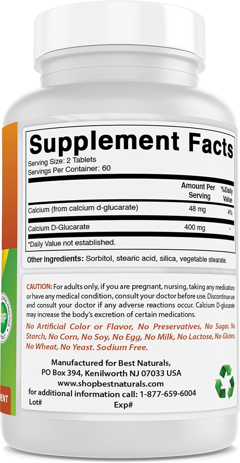 High-Quality Calcium D-Glucarate Supplement - 200 mg, 120 Tablets