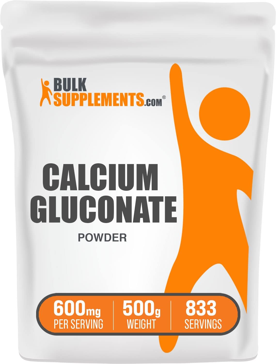 High-Quality Calcium Gluconate Powder Supplement - Gluten-Free, 600mg per Serving, 500g (1.1 lbs) Pack