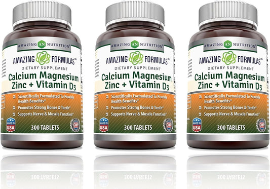 High-Quality Calcium Magnesium Zinc with Vitamin D3 Supplement | Non-GMO | Gluten Free | Made in USA (900 Count | 3 Pack)