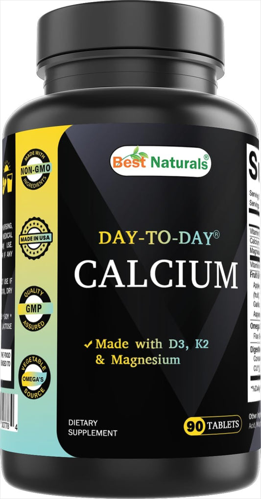 High Quality Calcium Supplement with Vitamin D3, K2, Magnesium - 90 Tablets with Digestive Enzymes, Probiotics, and Omega Blend for Optimal Absorption