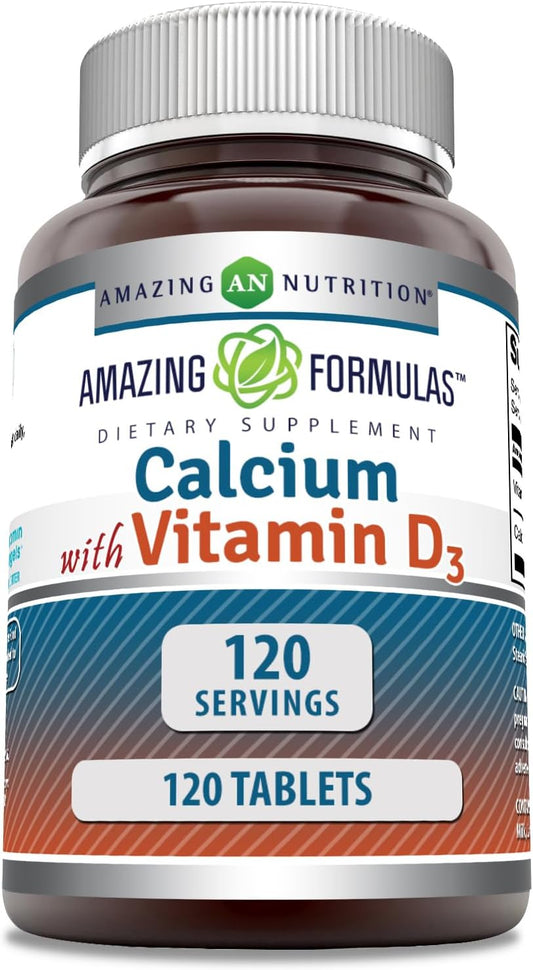 High-Quality Calcium with Vitamin D3 Supplement | 120 Tablets | Non-GMO & Gluten Free | Made in USA by Amazing Nutrition