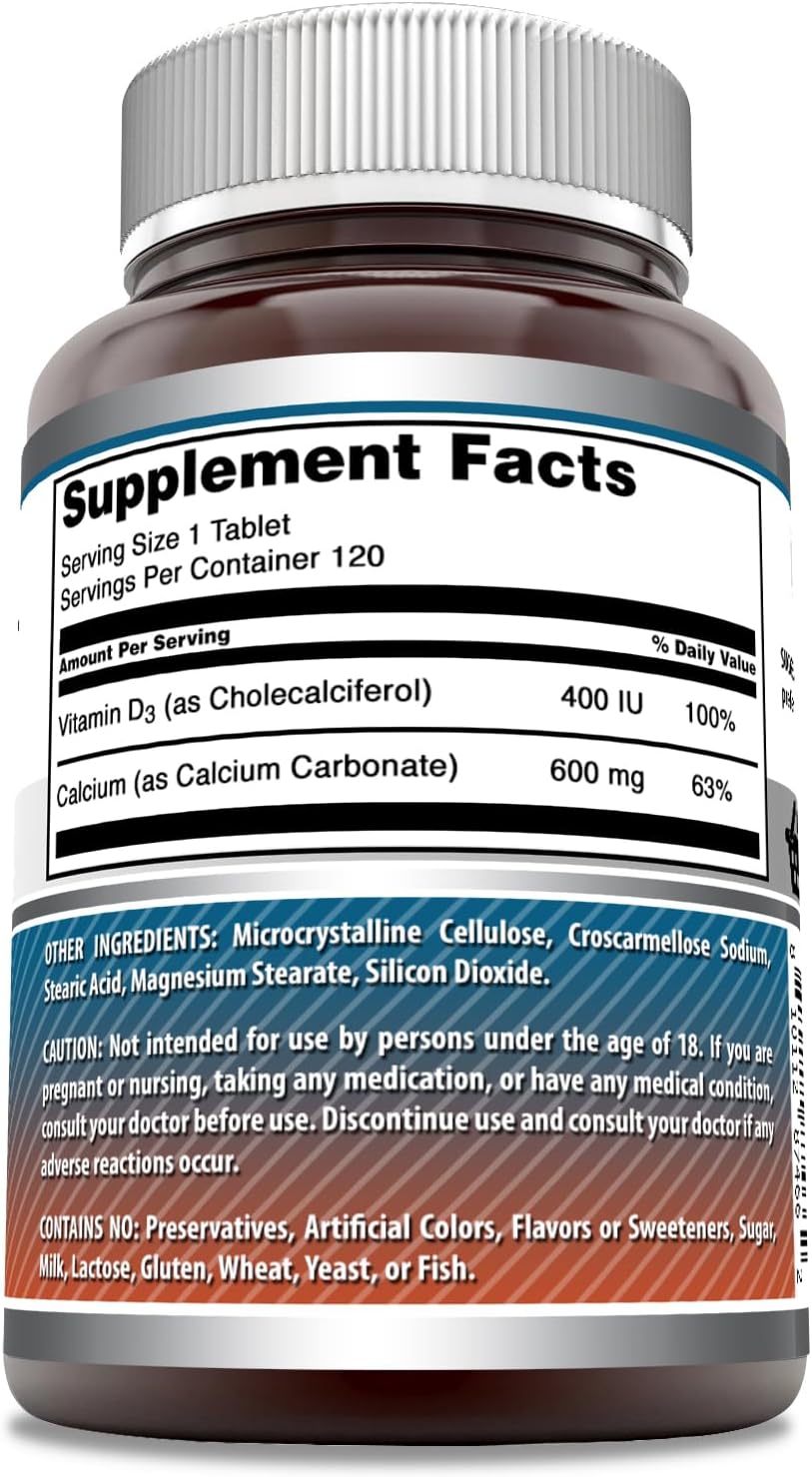 High-Quality Calcium with Vitamin D3 Supplement | 120 Tablets | Non-GMO & Gluten Free | Made in USA by Amazing Nutrition