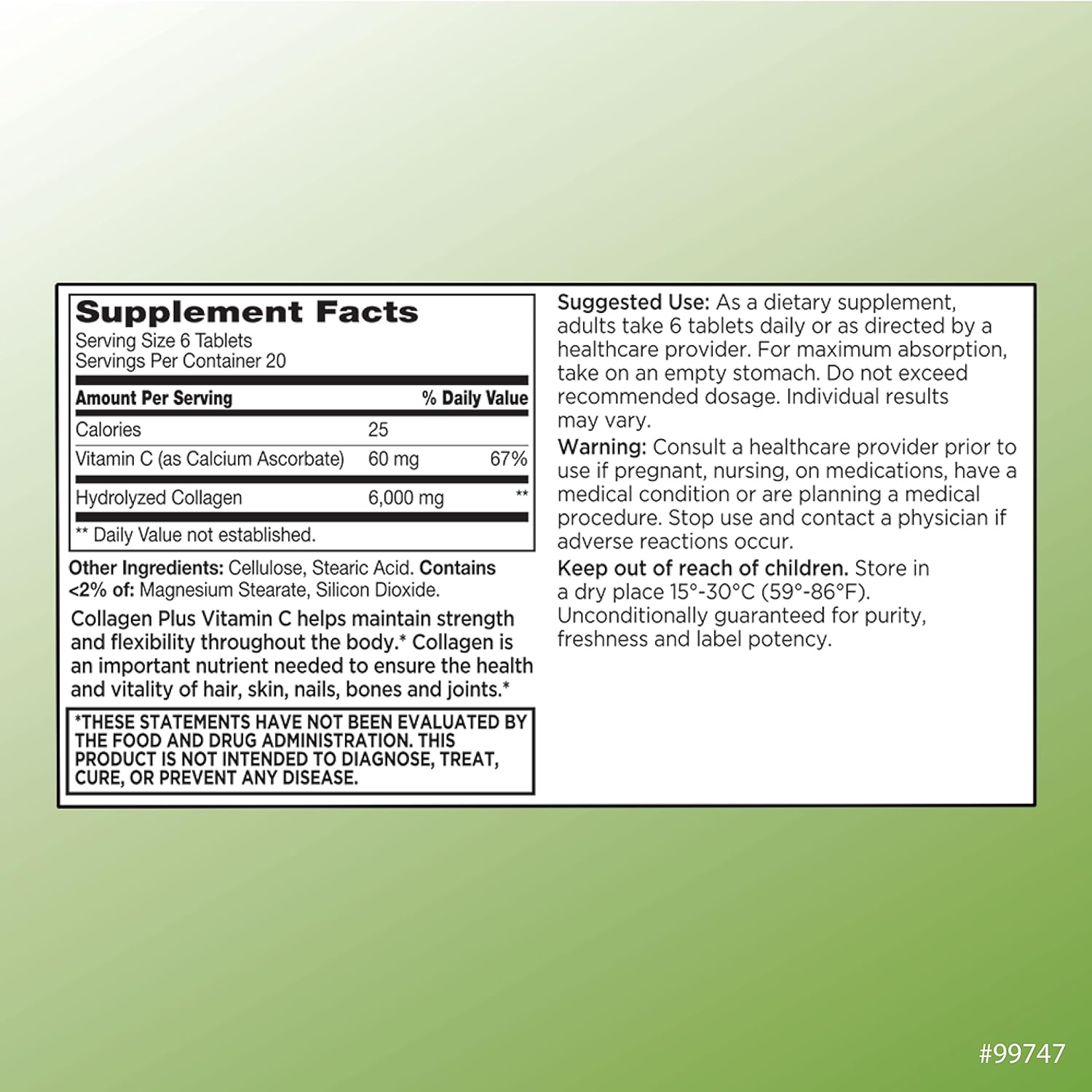 High Quality Collagen Tablets with 6,000 mg + Vitamin C for Skin Support