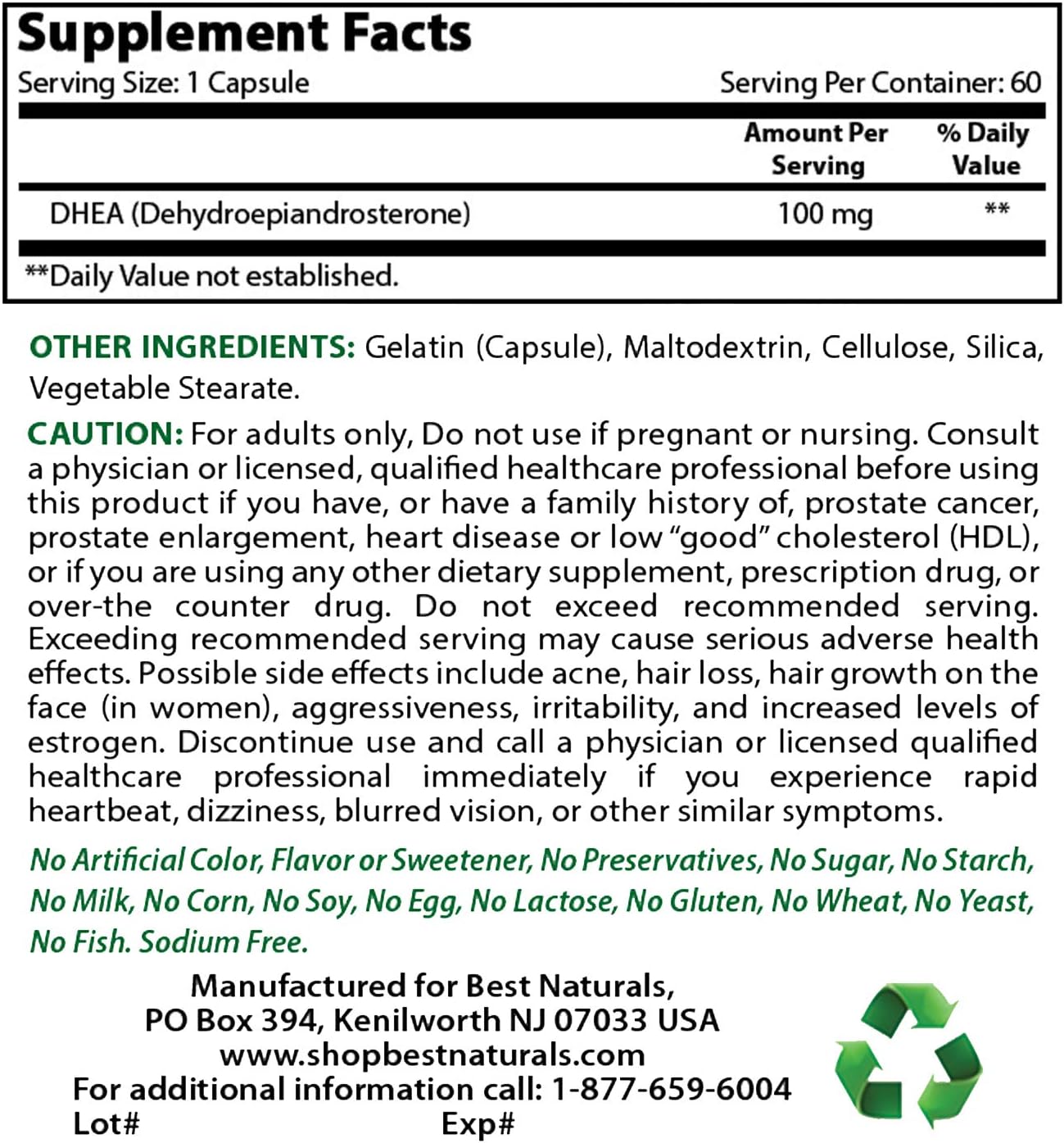 High-Quality DHEA 100mg and Hyaluronic Acid 200mg Supplement