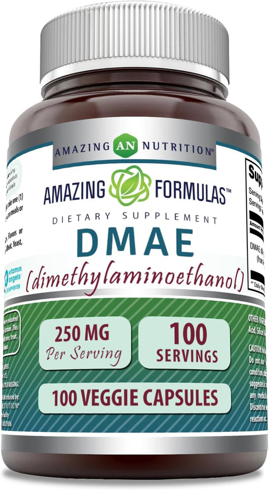 High-Quality DMAE (Dimethylaminoethanol) Supplement 250mg | 100 Veggie Capsules | Non-GMO & Gluten Free | Made in USA by Amazing Nutrition