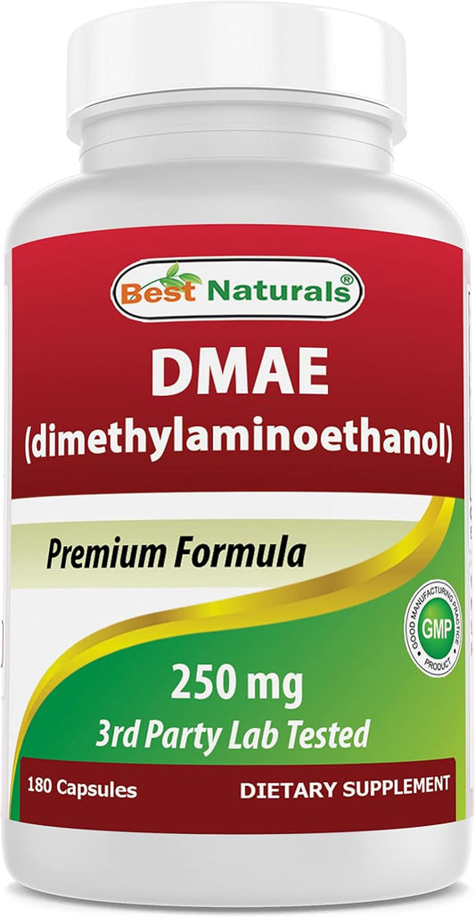 High-Quality DMAE Supplement 250mg - 180 Capsules, Dimethylaminoethanol Bitartrate - Top Natural Choice