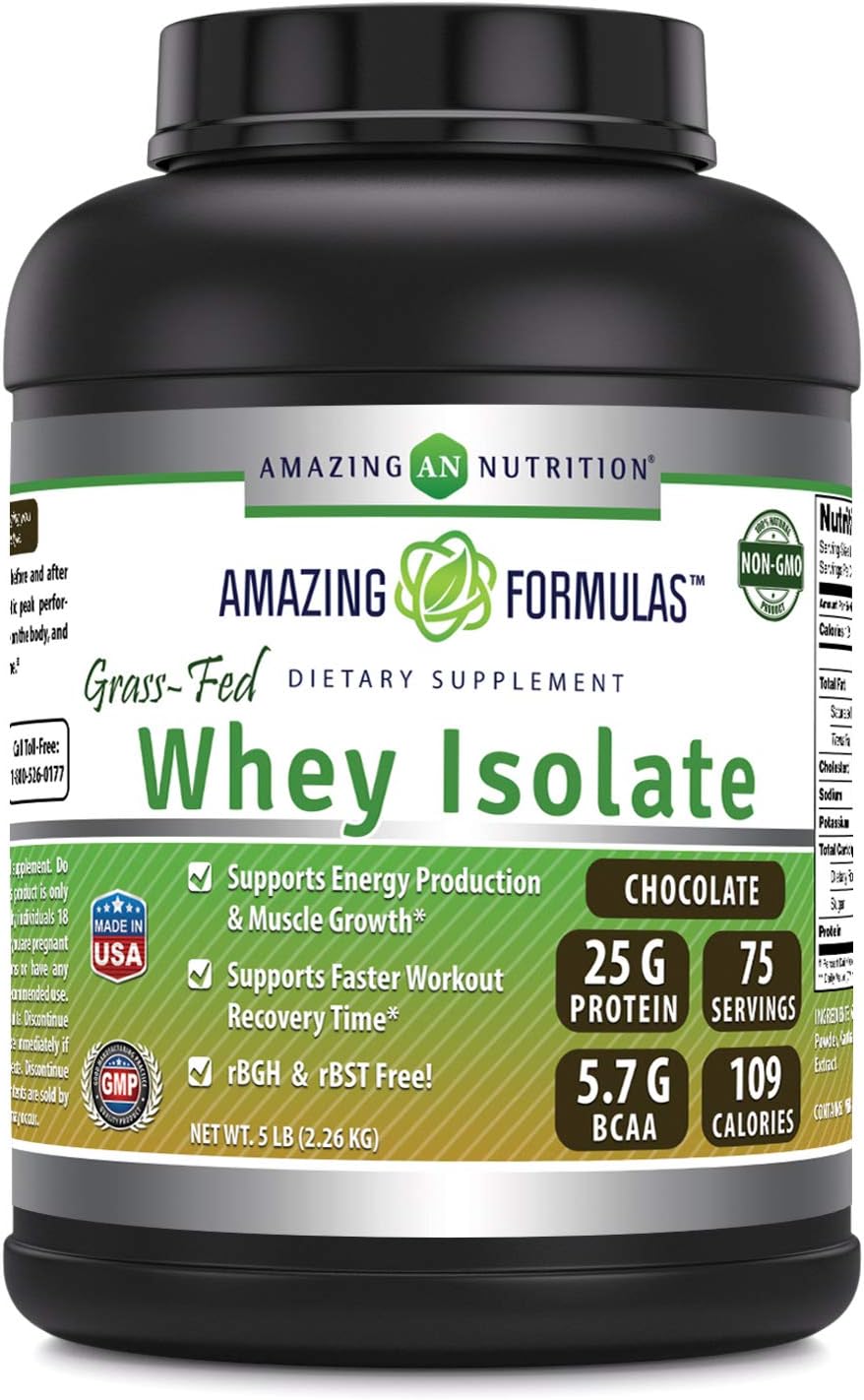 High-Quality Grass-Fed Whey Protein Isolate | 25g Protein, 5.7g BCAA | 5lb Made in USA, Chocolate Flavor