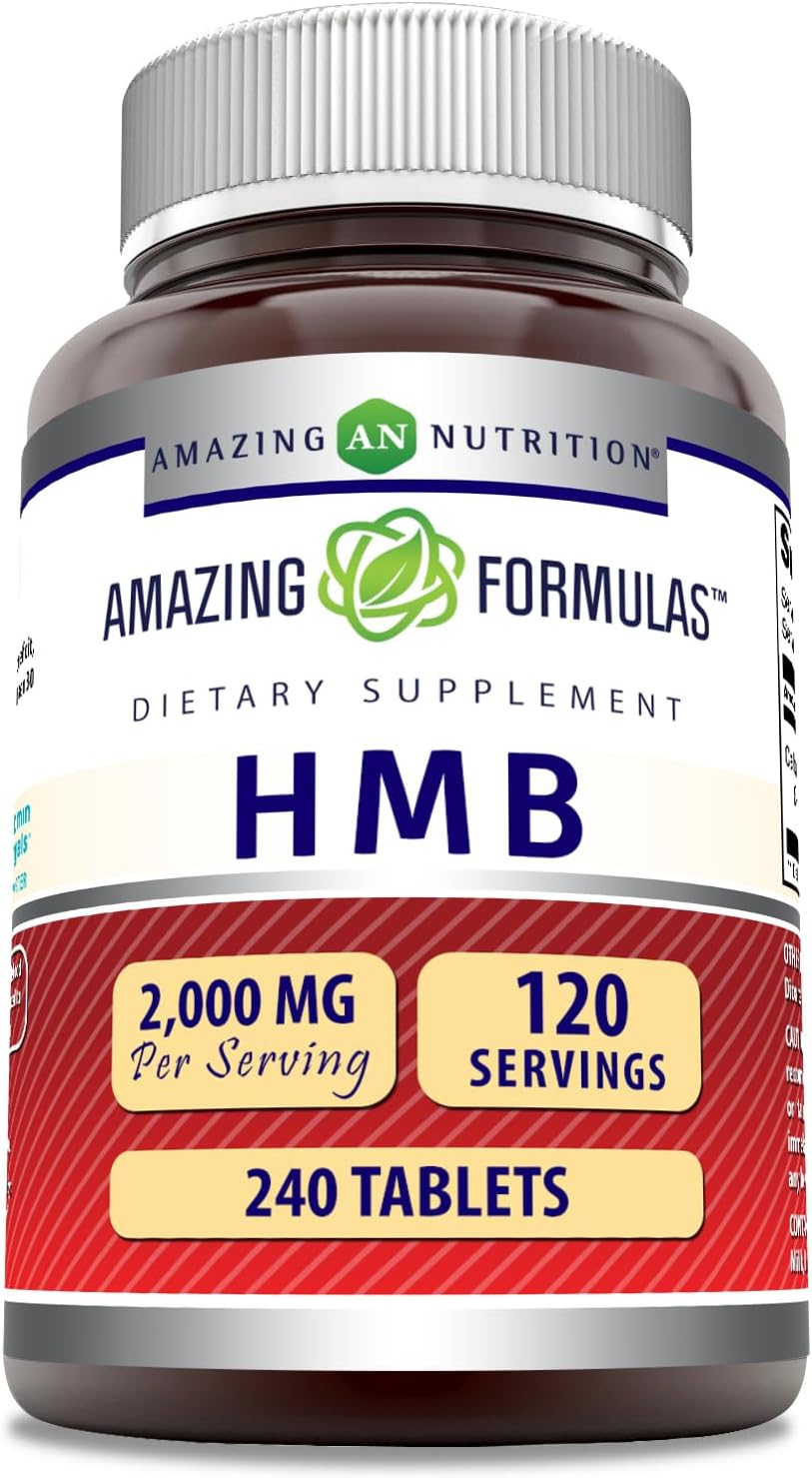 High-Quality HMB 2000mg Tablets Supplement | Non-GMO | Gluten Free | Made in USA (240 Count) by Amazing Nutrition