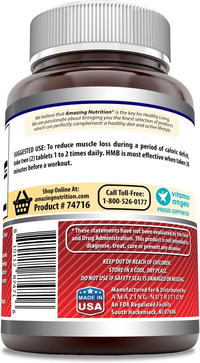 High-Quality HMB 2000mg Tablets Supplement | Non-GMO | Gluten Free | Made in USA (240 Count) by Amazing Nutrition