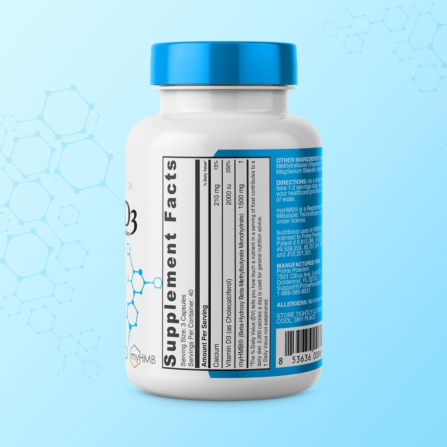 High-quality HMB and Vitamin D3 Supplement for Lean Muscle Preservation, 1,500mg Formula, Ageless Performance Support, 120 Capsules