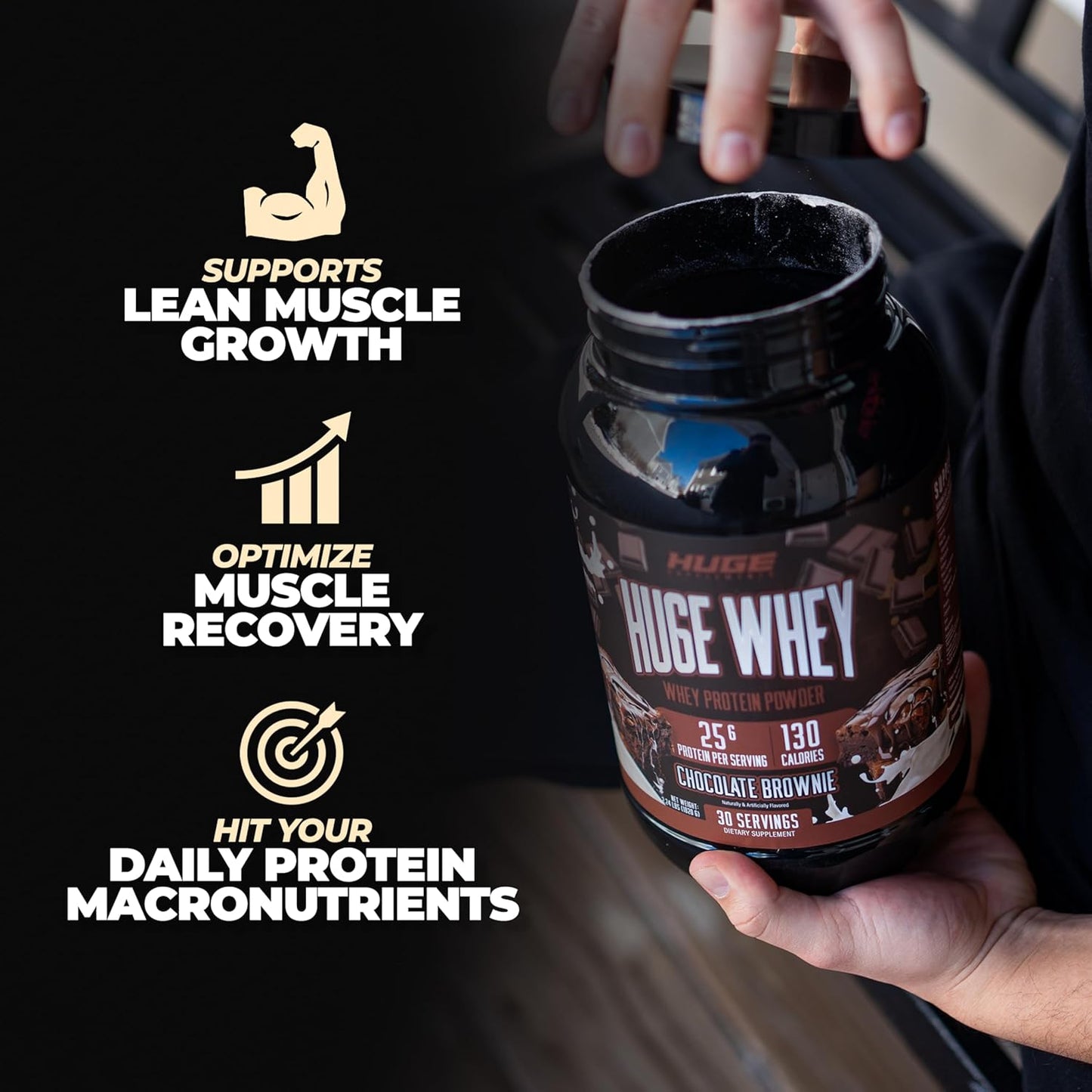 High-Quality Huge Whey Protein Powder for Muscle Gain with 25g Protein, Chocolate Brownie Flavor, 30 Servings