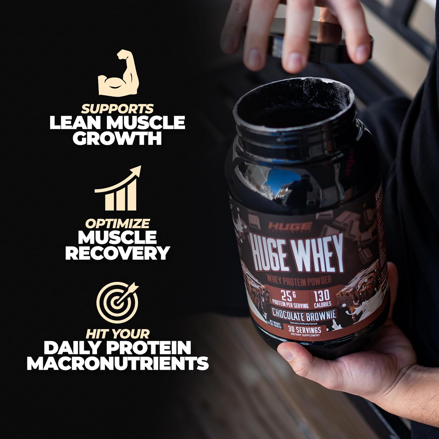 High-Quality Huge Whey Protein Powder for Muscle Gain with 25g Protein, Chocolate Brownie Flavor, 30 Servings