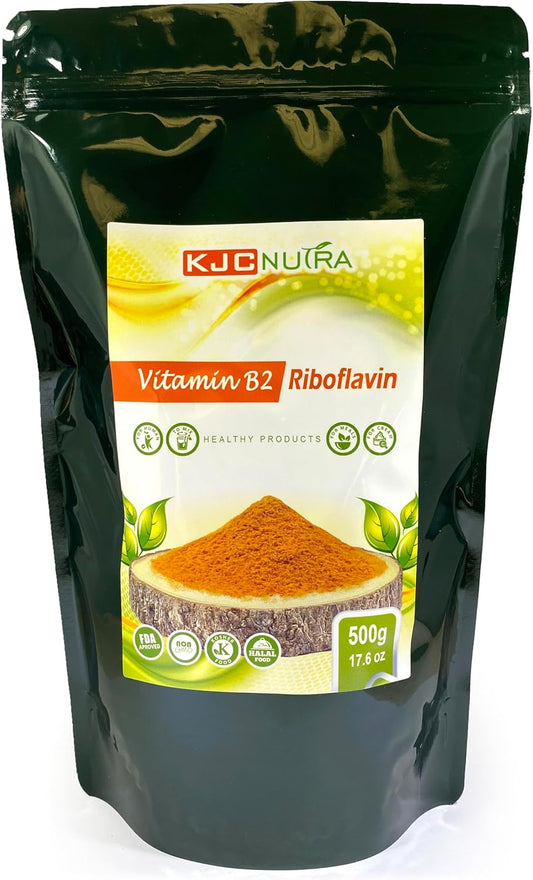 High-Quality KJC NUTRA Vitamin B2 Powder - 500g (17.6oz) for Riboflavin Support
