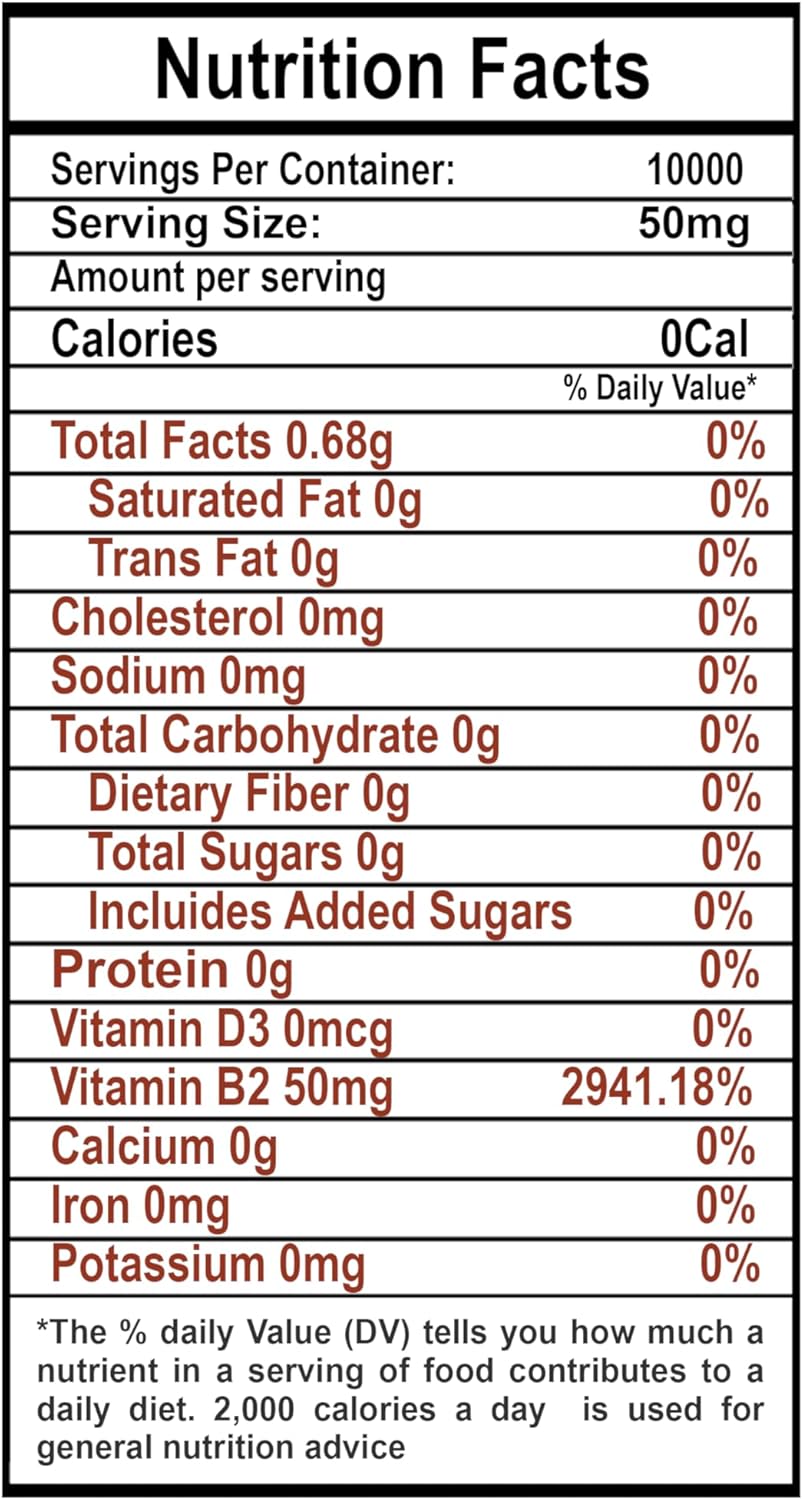 High-Quality KJC NUTRA Vitamin B2 Powder - 500g (17.6oz) for Riboflavin Support