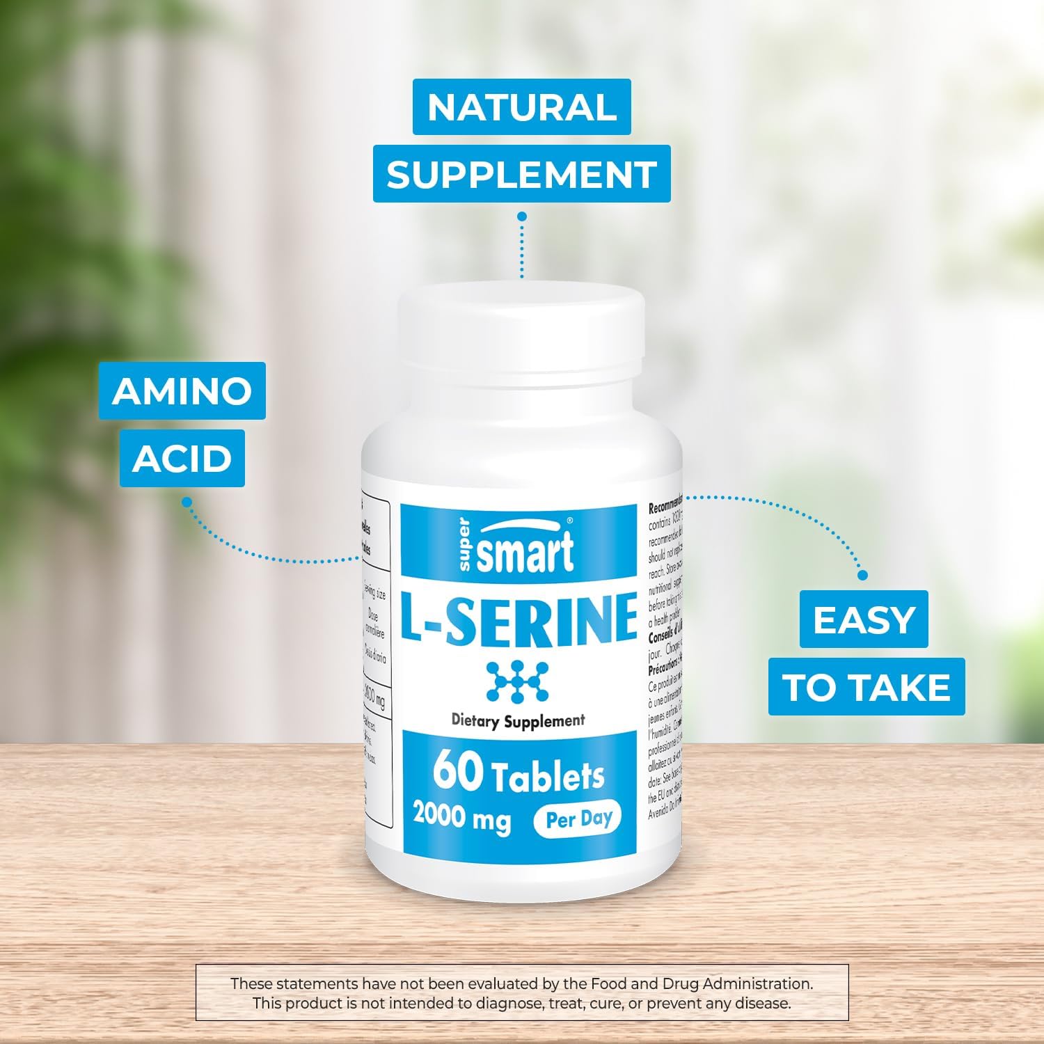 High-Quality L-Serine Supplement - 2000mg Daily Dose - Easy-to-Swallow Tablets - Non-GMO & Gluten-Free - 60 Tablets