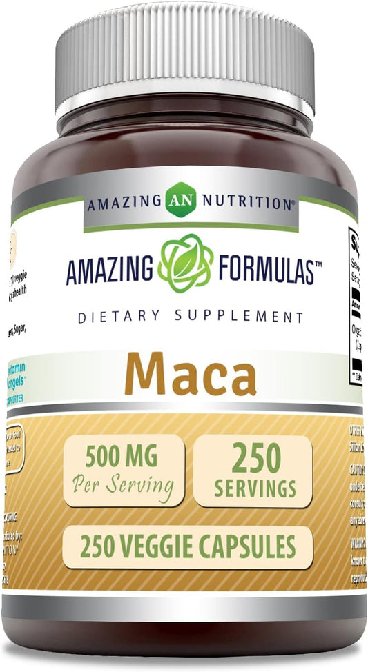 High-Quality Maca 500mg Capsules - 250 Count | Non-GMO | Gluten-Free | Made in USA | Vegetarian-Friendly