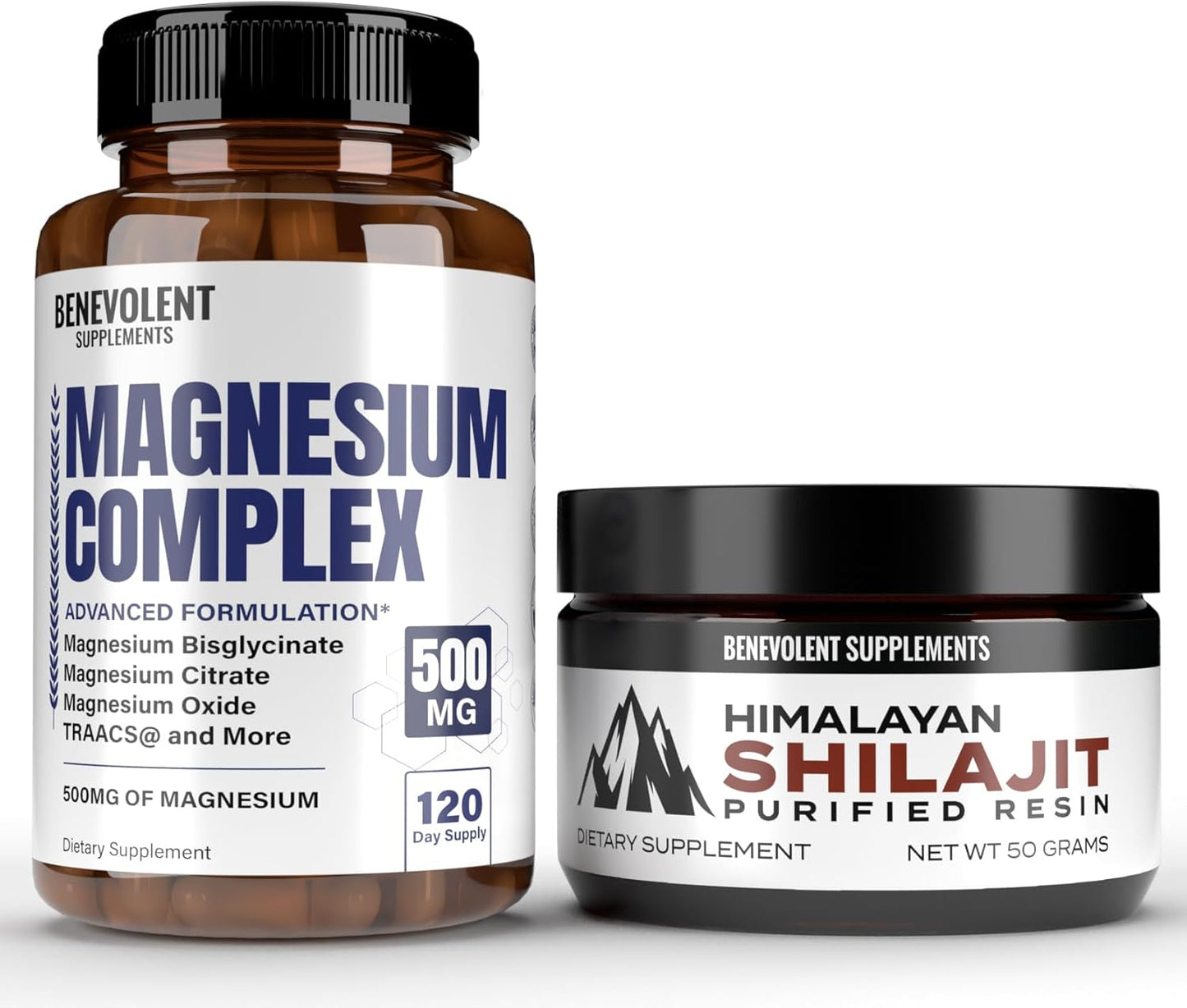 High-Quality Magnesium Complex with 5 Forms and Shilajit Resin - 4 Months Supply - 500mg Magnesium Glycinate, Oxide, Taurate, Chelate, Citrate - Energy Boost