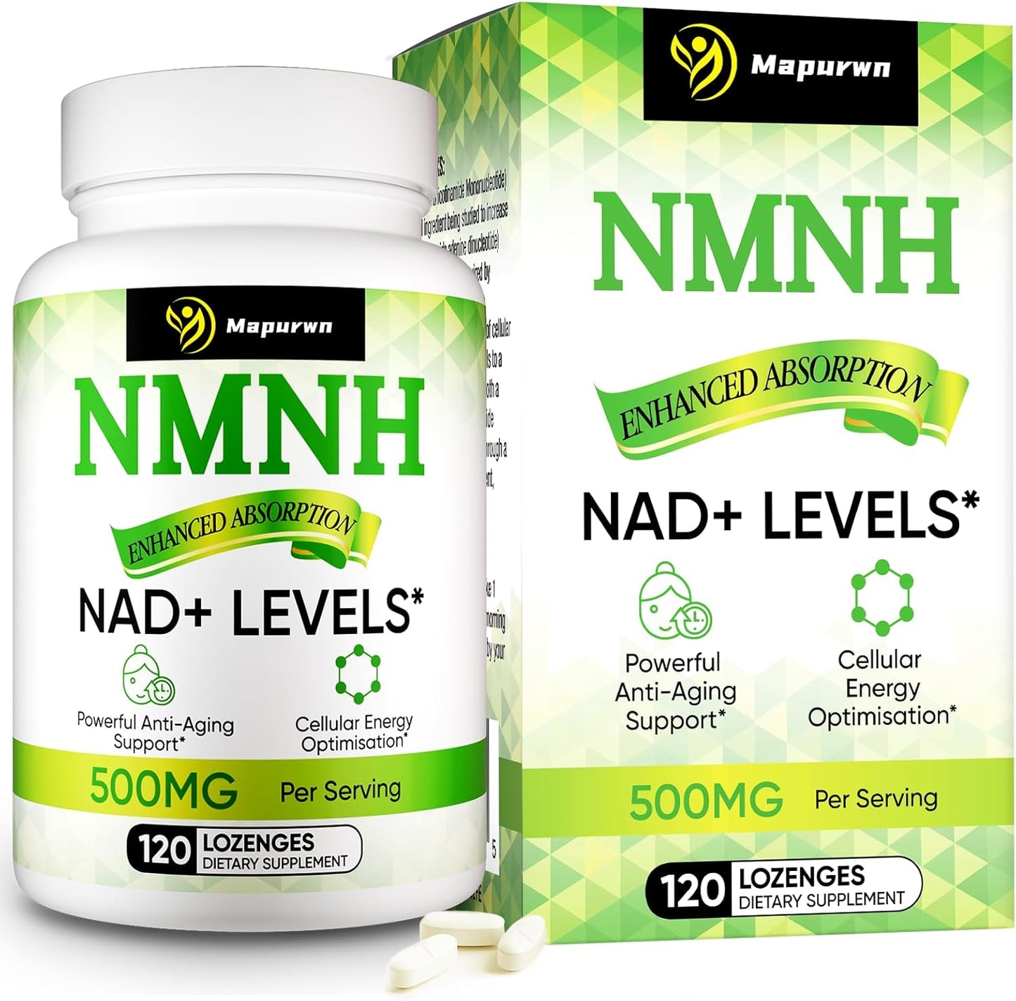 High Quality Mapurwn NMNH Capsules - 500mg per Serving, 120 Count - Natural NMN Supplement Alternative