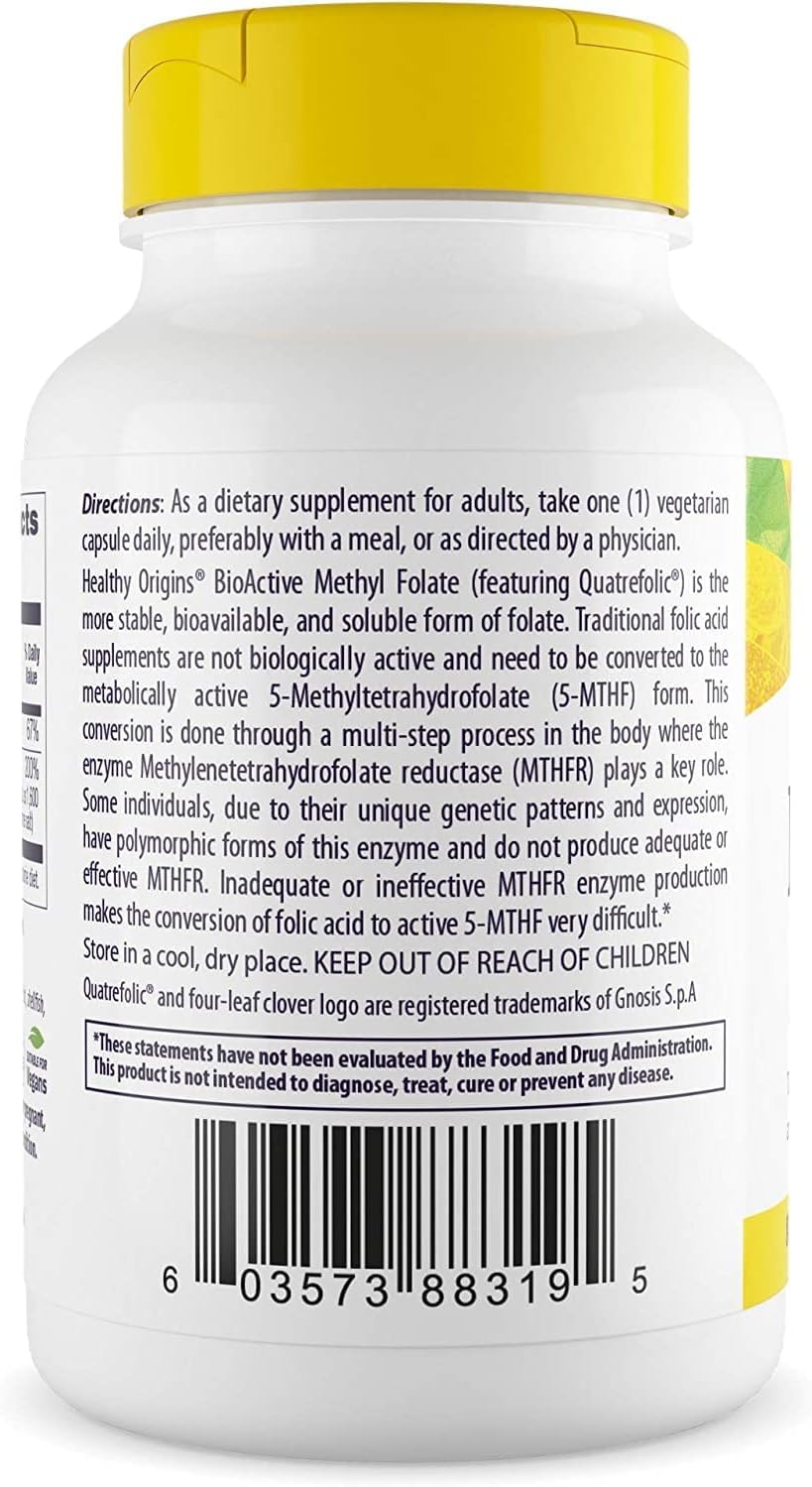 High-Quality Methyl Folate (Quatrefolic) 800mcg Capsules - Vegan, Non-GMO, Gluten-Free Folate Supplement - 120 Veggie Caps
