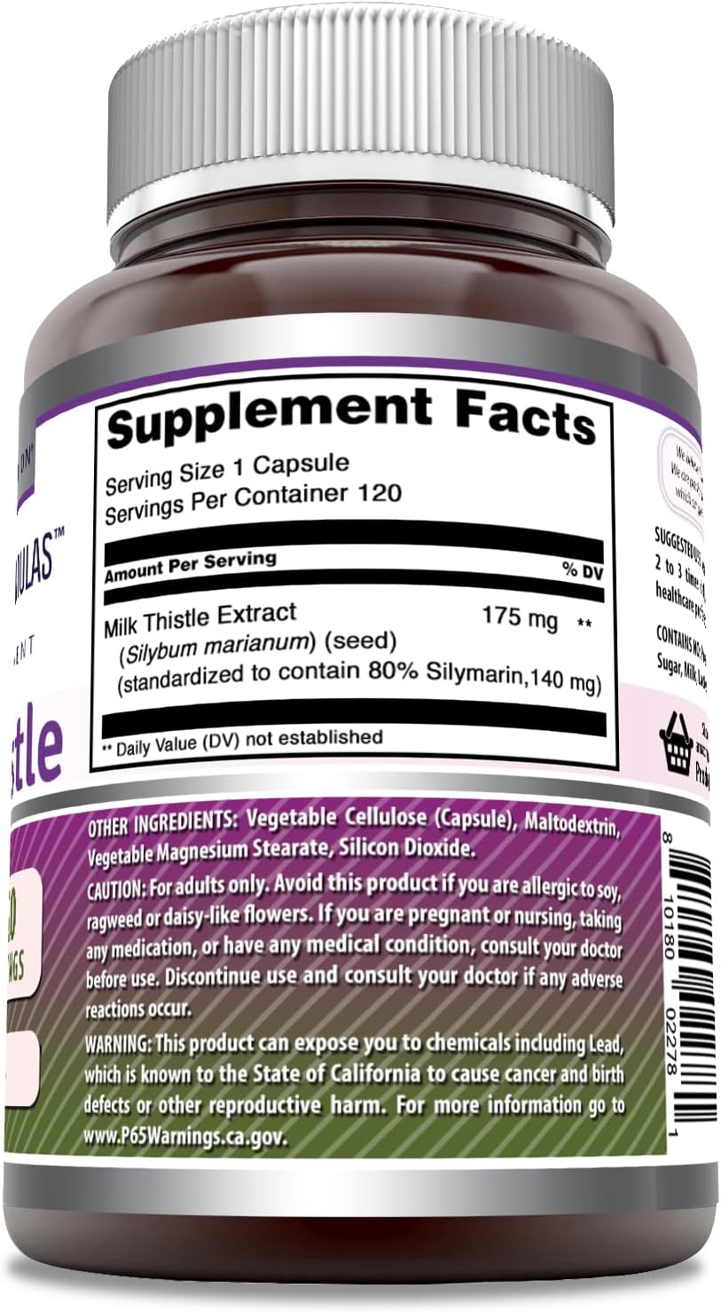 High-Quality Milk Thistle 175mg Capsules Supplement | Non-GMO & Gluten Free | Made in USA | 120 Count