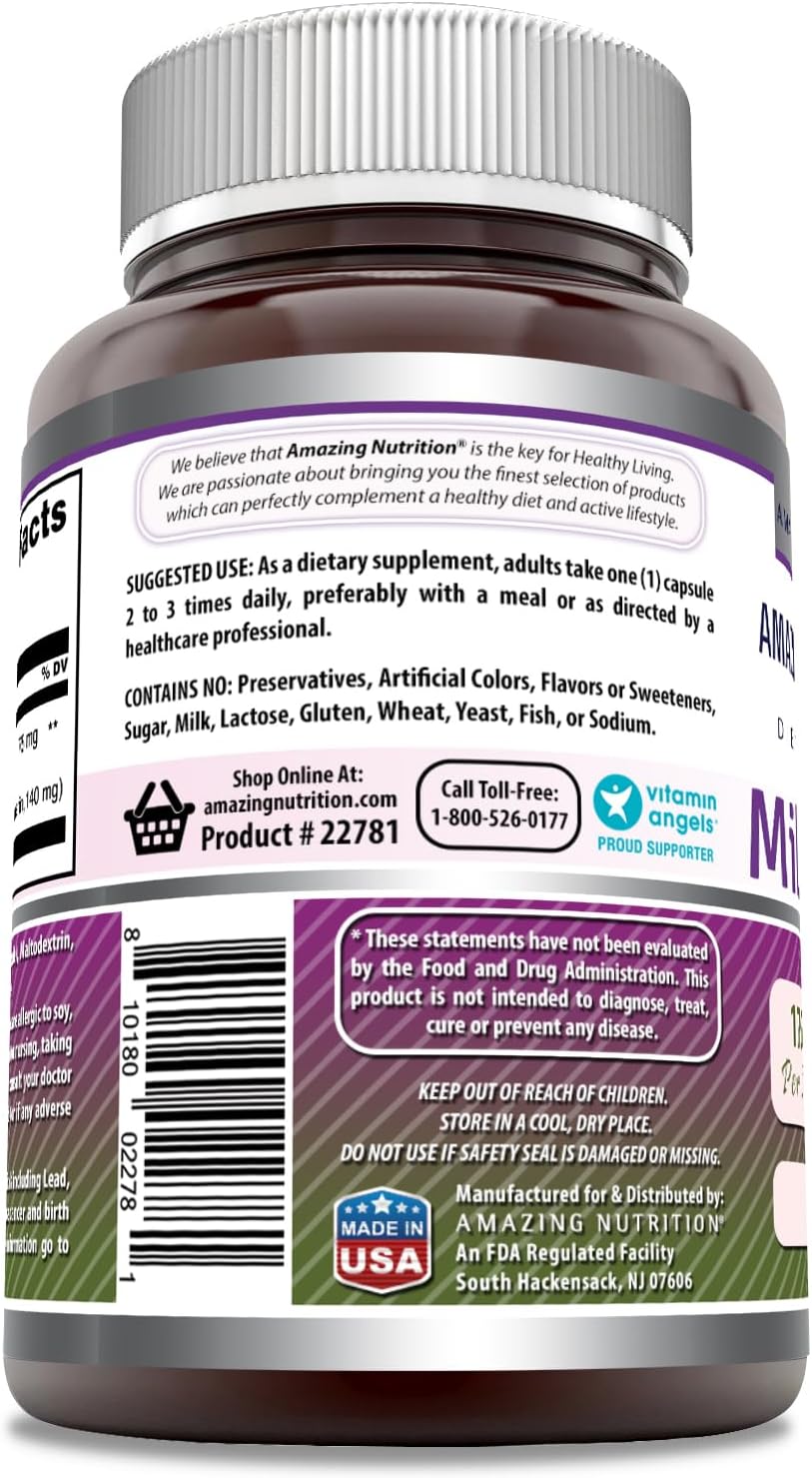 High-Quality Milk Thistle 175mg Capsules Supplement | Non-GMO & Gluten Free | Made in USA | 120 Count
