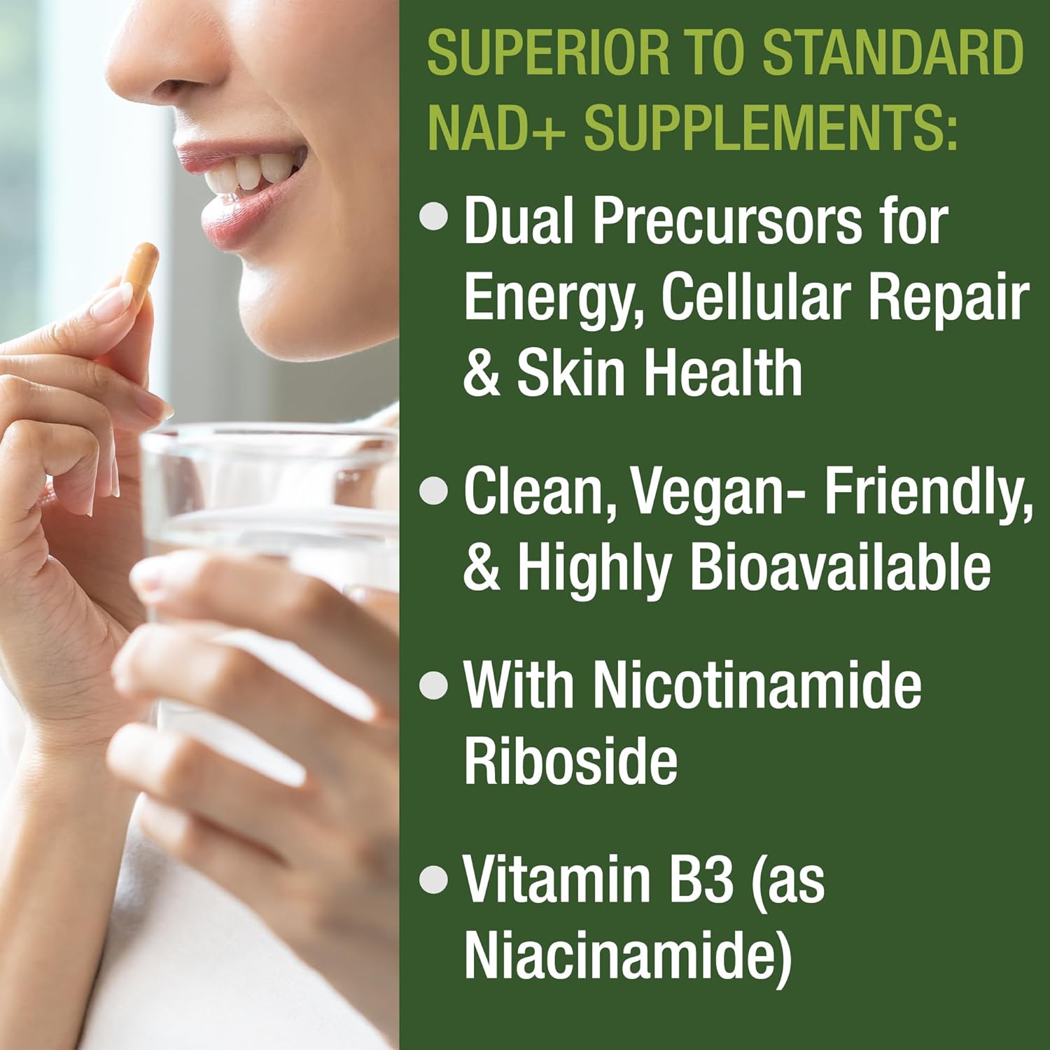 High-Quality Nicotinamide Riboside NR Supplement for Peak Performance. Boost NAD+ Levels with Niacinamide. Vegan, Non-GMO, Gluten-Free. Third-Party Tested NR Vitamin for Women and Men.