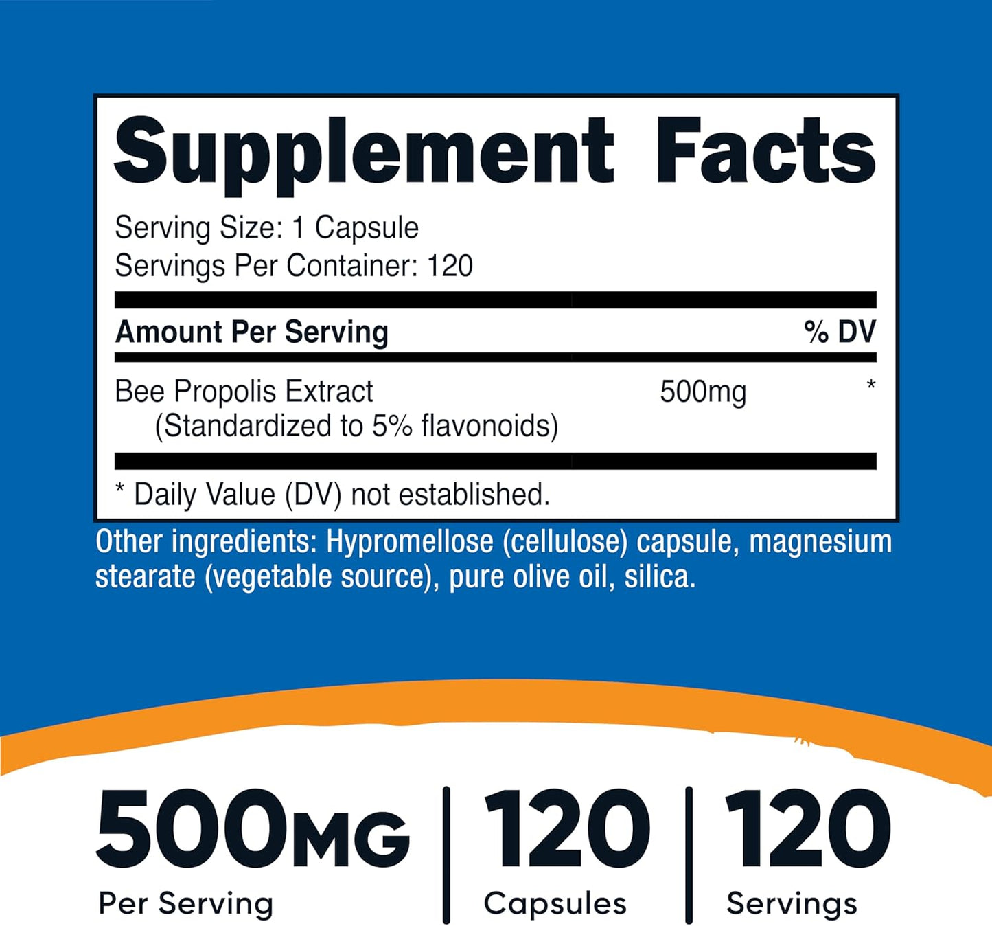 High-Quality Nutricost Bee Propolis Supplement with 5% Flavonoids - 500mg - 120 Capsules