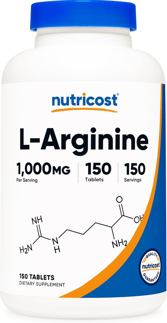 High Quality Nutricost L-Arginine 1000mg Amino Acid Tablets - 150 Count